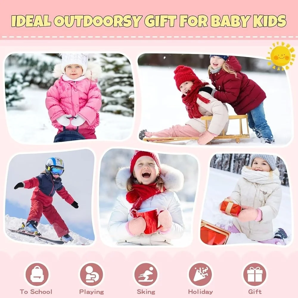 Cozy Kids Mittens Set - Pink, Black, and White